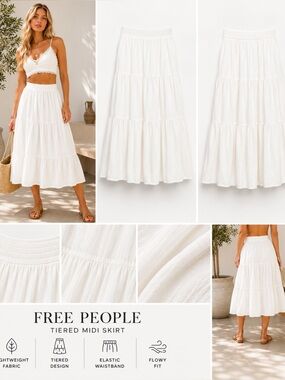 Free People Cream Tiered Midi Skirt